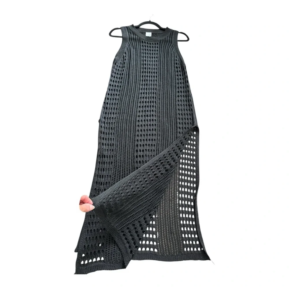 Waves to Coast Black Sleeveless Crochet Midi Maxi Dress Women’s Med Swim Coverup - Picture 5 of 12